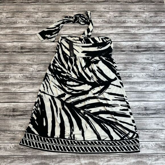Apt 9 Women's Tropical Palm Fran Tie Halter Mini Dress M Med Medium Black Ivory - Picture 4 of 12